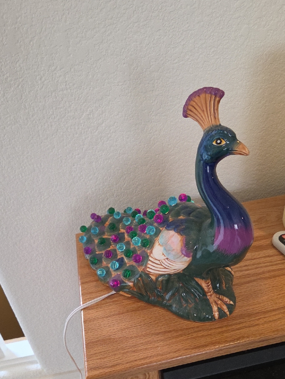 Colorful Peacock Accent Lamp – Purple & Teal